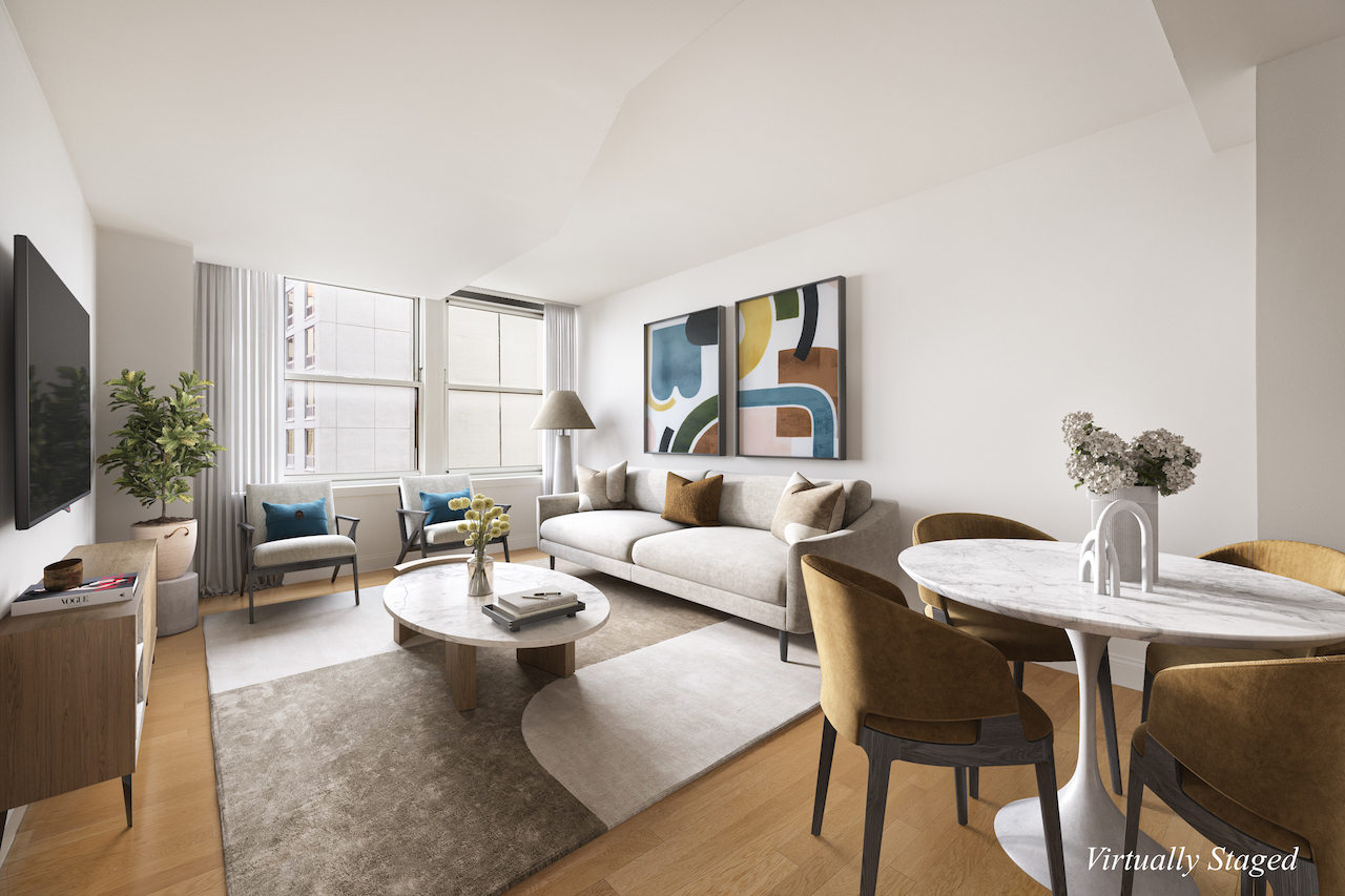 88 Greenwich Street, Unit 1014 Manhattan, NY 10006 - Photo 1 of 14 a living room with furniture and a flat screen tv