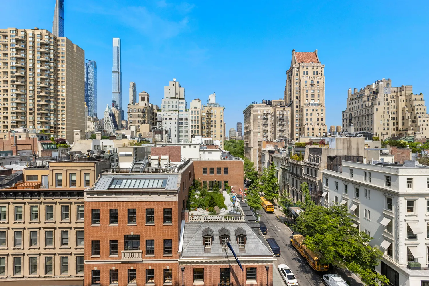 a city view with tall buildings