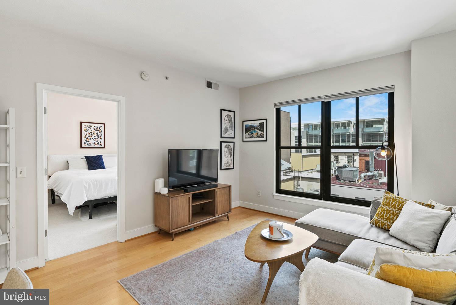 910 M Street Northwest, Unit 403 Washington, DC 20001 - Photo 10 of 31 a living room with furniture and a flat screen tv