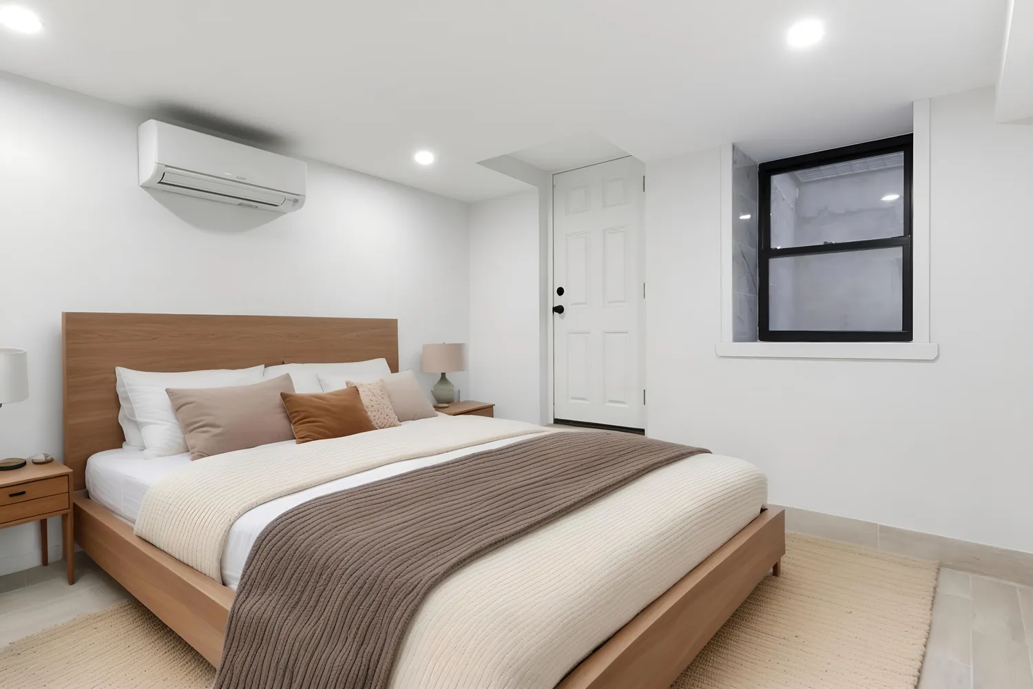 a bedroom with a bed and a painting