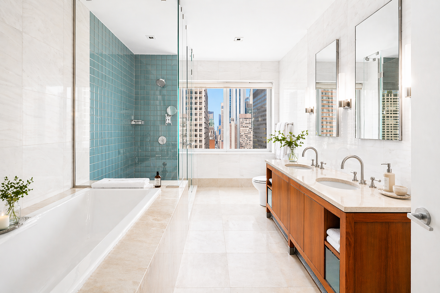 300 East 55th Street, Unit PHC Manhattan, NY 10022 - Photo 15 of 23 a spacious bathroom with sinks mirror and a bathtub