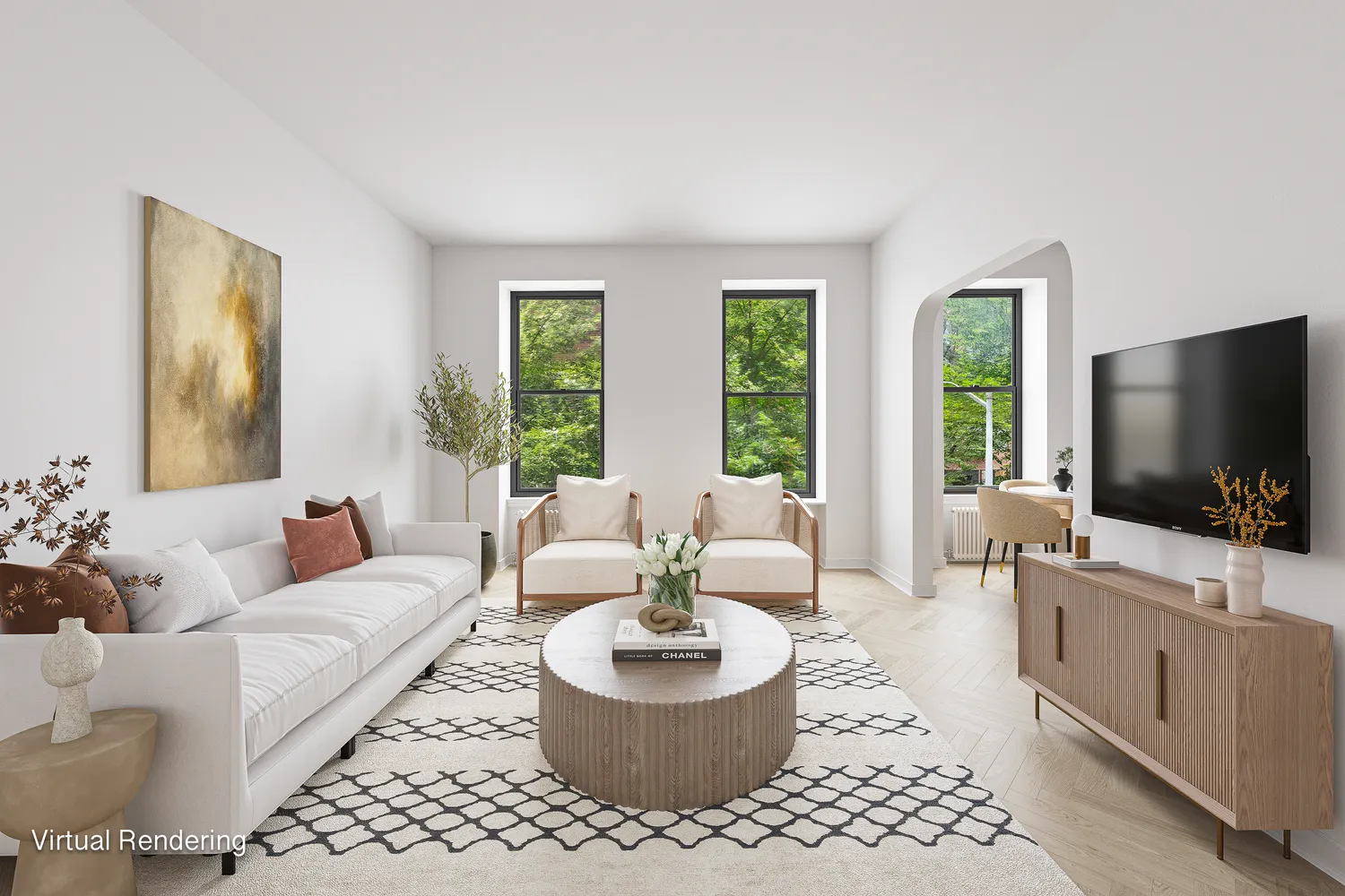 a living room with furniture and a flat screen tv