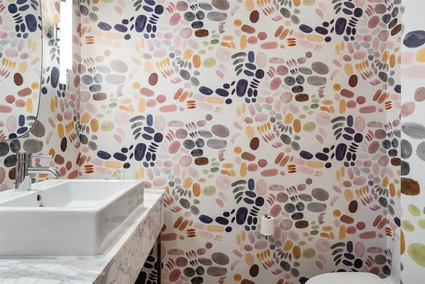 a view of a bathroom with large windows