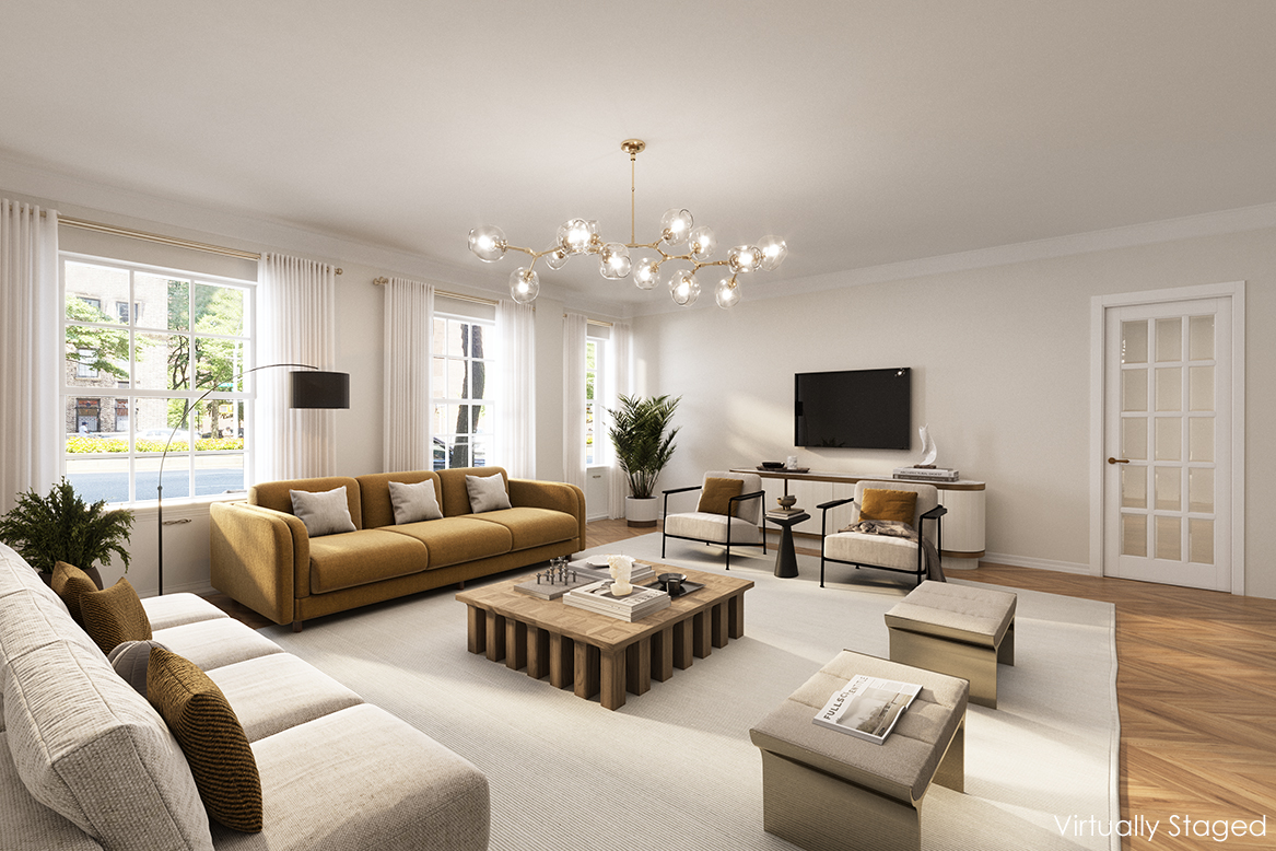 1185 Park Avenue, Unit 1A Manhattan, NY 10128 - Photo 2 of 11 a living room with furniture and a flat screen tv