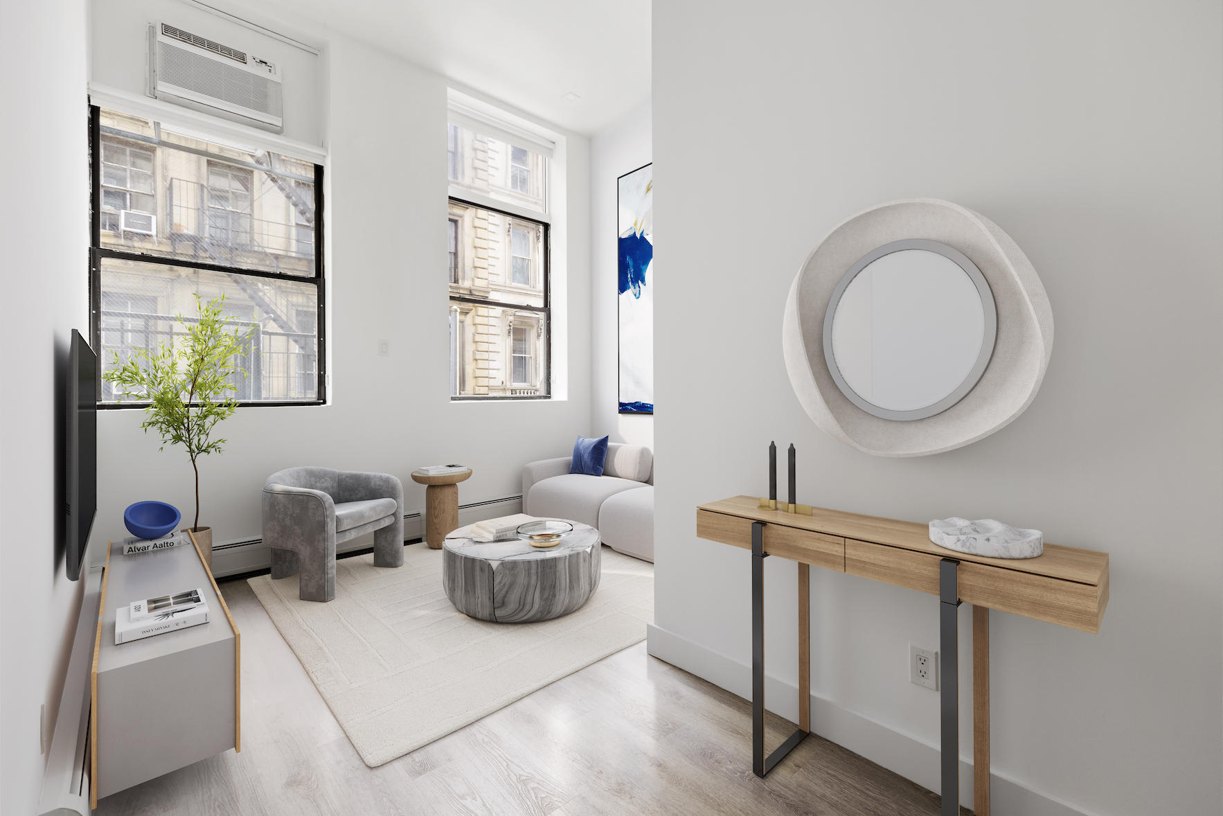 74 Leonard Street, Unit 2D Manhattan, NY 10013 - Photo 2 of 8 a view of hall way with furniture and a window