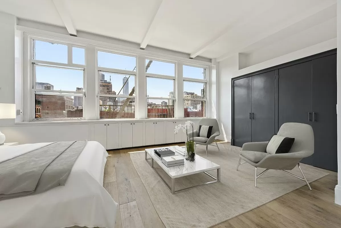 145 Spring Street, Unit PH Manhattan, NY 10012 - Photo 7 of 11 a living room with furniture and a large window