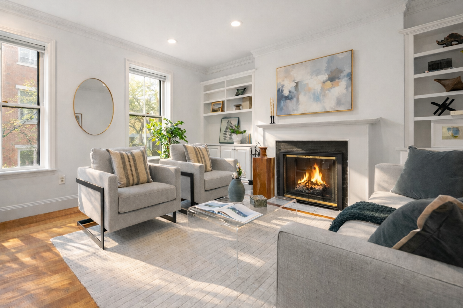 63 West Cedar Street, Unit 3 Boston, MA 02114 - Photo 1 of 17 a living room with furniture fireplace and window