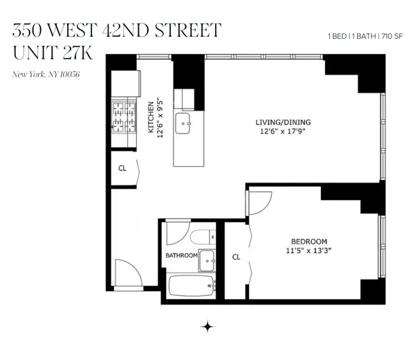 $1,095,000 | 350 West 42nd Street, Unit 27K | Hell's Kitchen