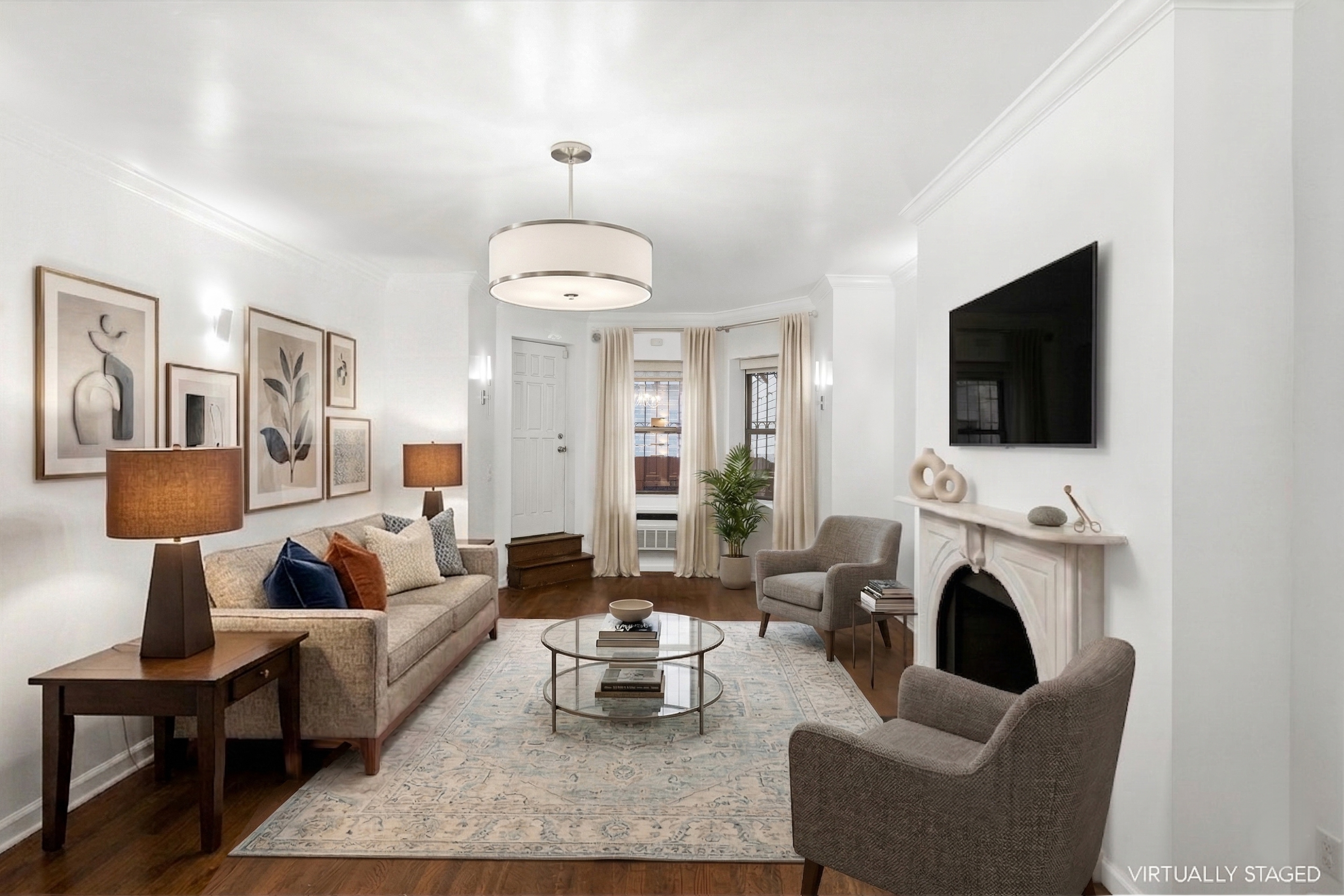 165 West 126th Street Manhattan, NY 10027 - Photo 7 of 40 a living room with fireplace furniture and a flat screen tv