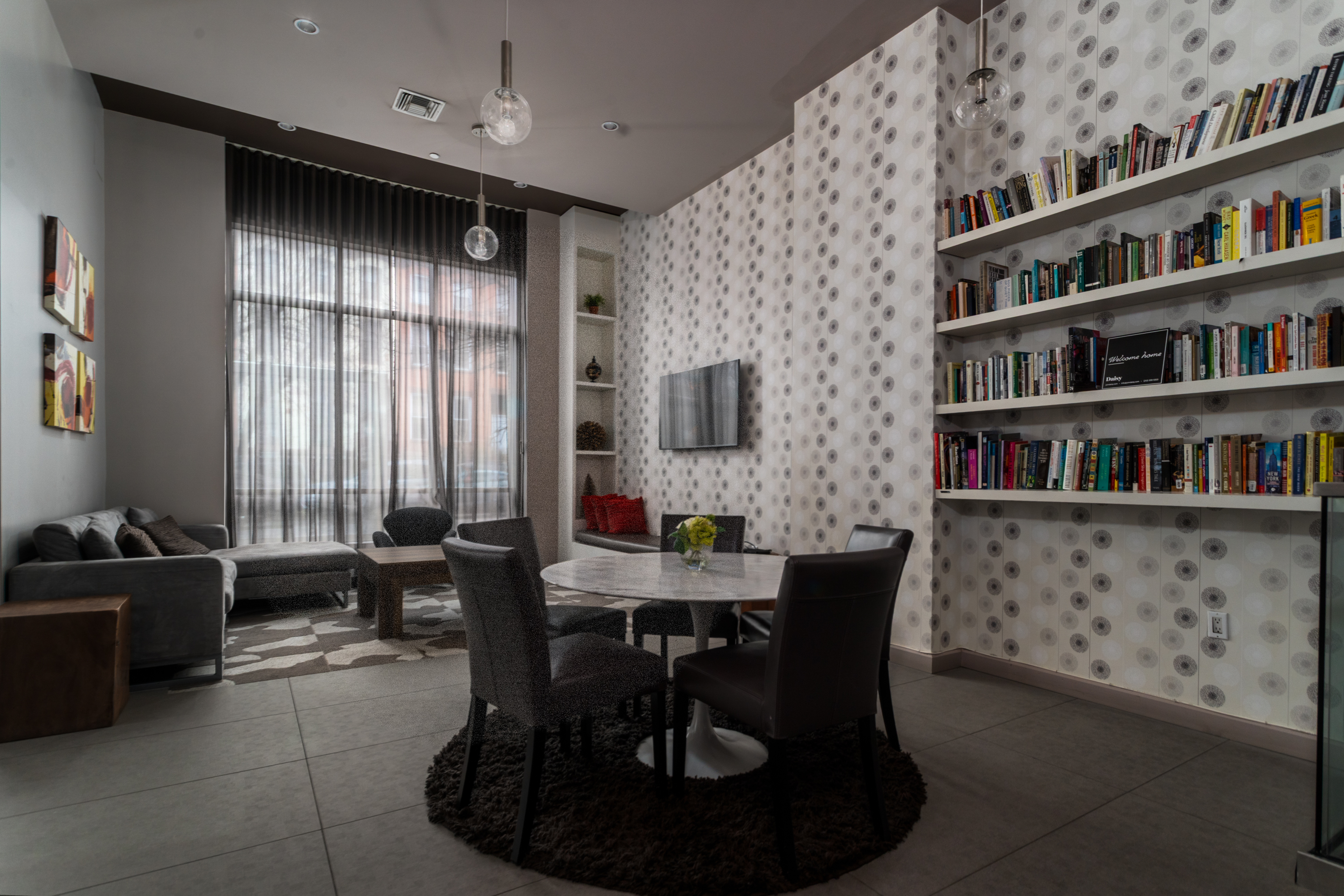 315 Gates Avenue, Unit 4E Brooklyn, NY 11216 - Photo 14 of 17 a dining room with furniture and a book shelf