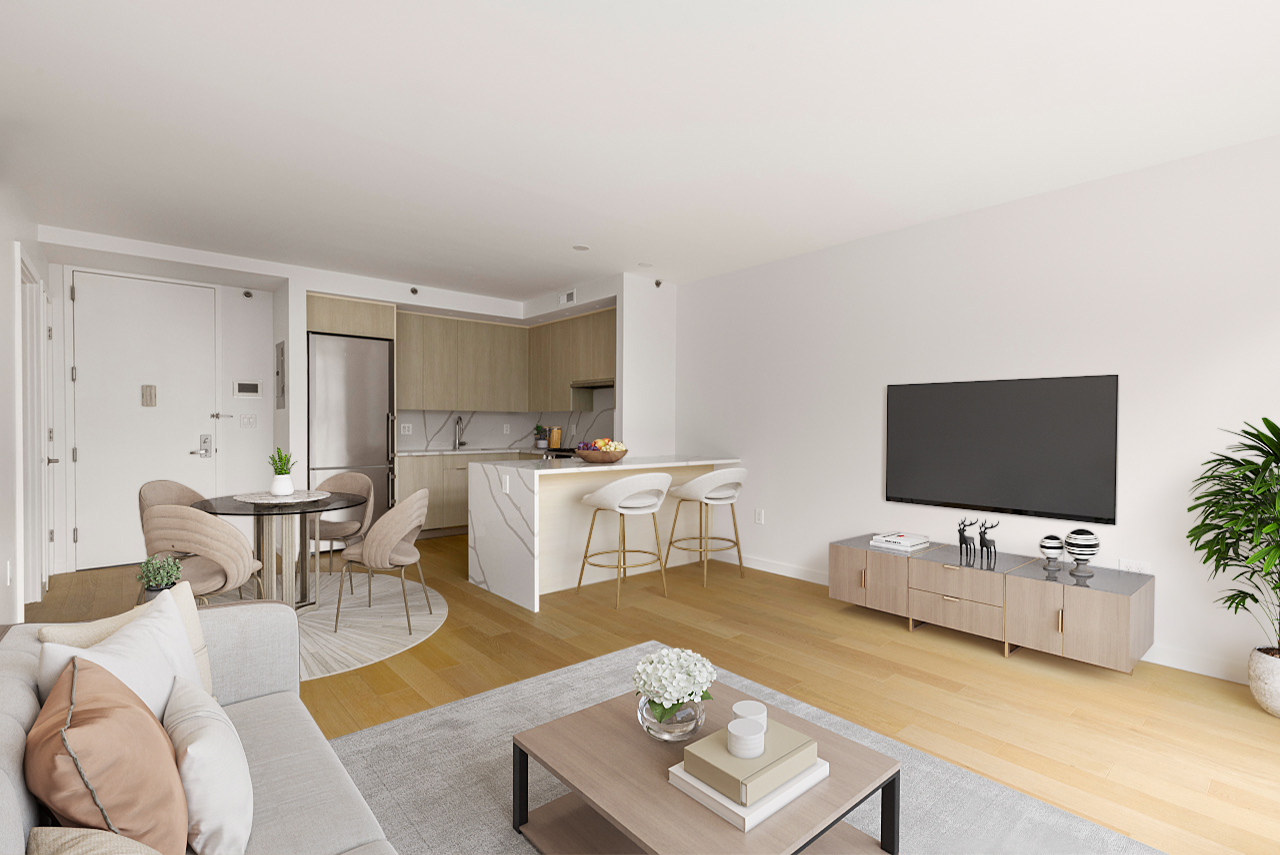 192 Spencer Street, Unit 4C Brooklyn, NY 11205 - Photo 2 of 7 a living room with furniture and a flat screen tv