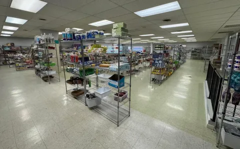 a view of a room with racks