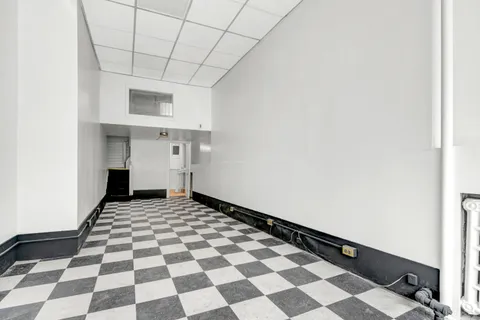 a view of a black and white checkered floor
