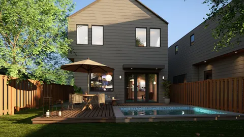 a front view of house with yard and outdoor seating