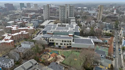 a city of view with a large building