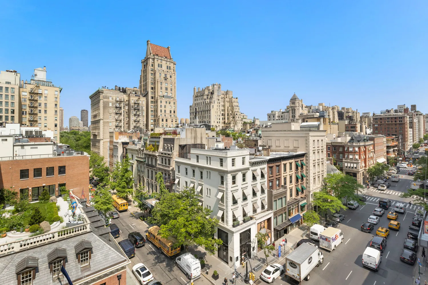 a view of a city with tall buildings