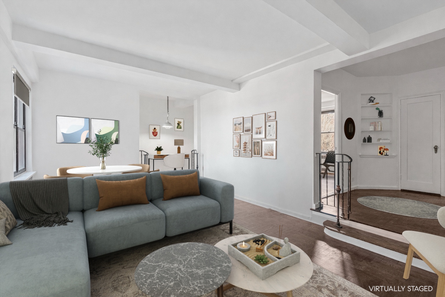 a living room with furniture and a window