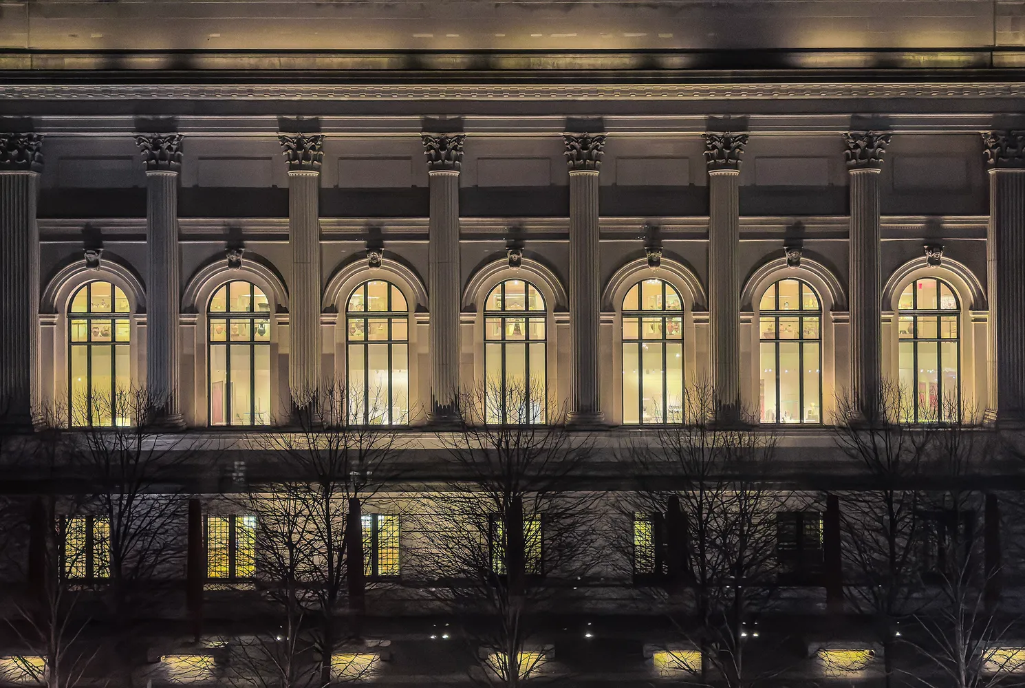 a front view of two large windows