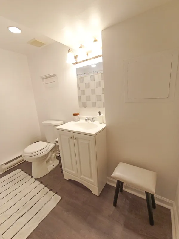 a bathroom with a sink a toilet and a mirror