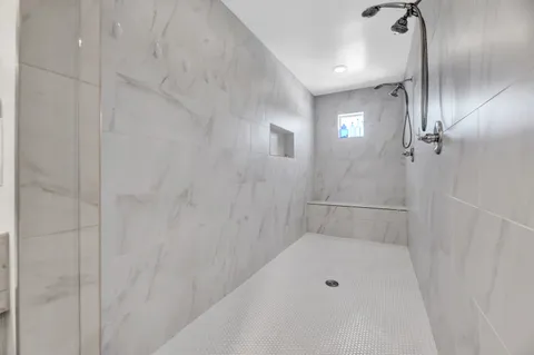 a bathroom with a bathtub