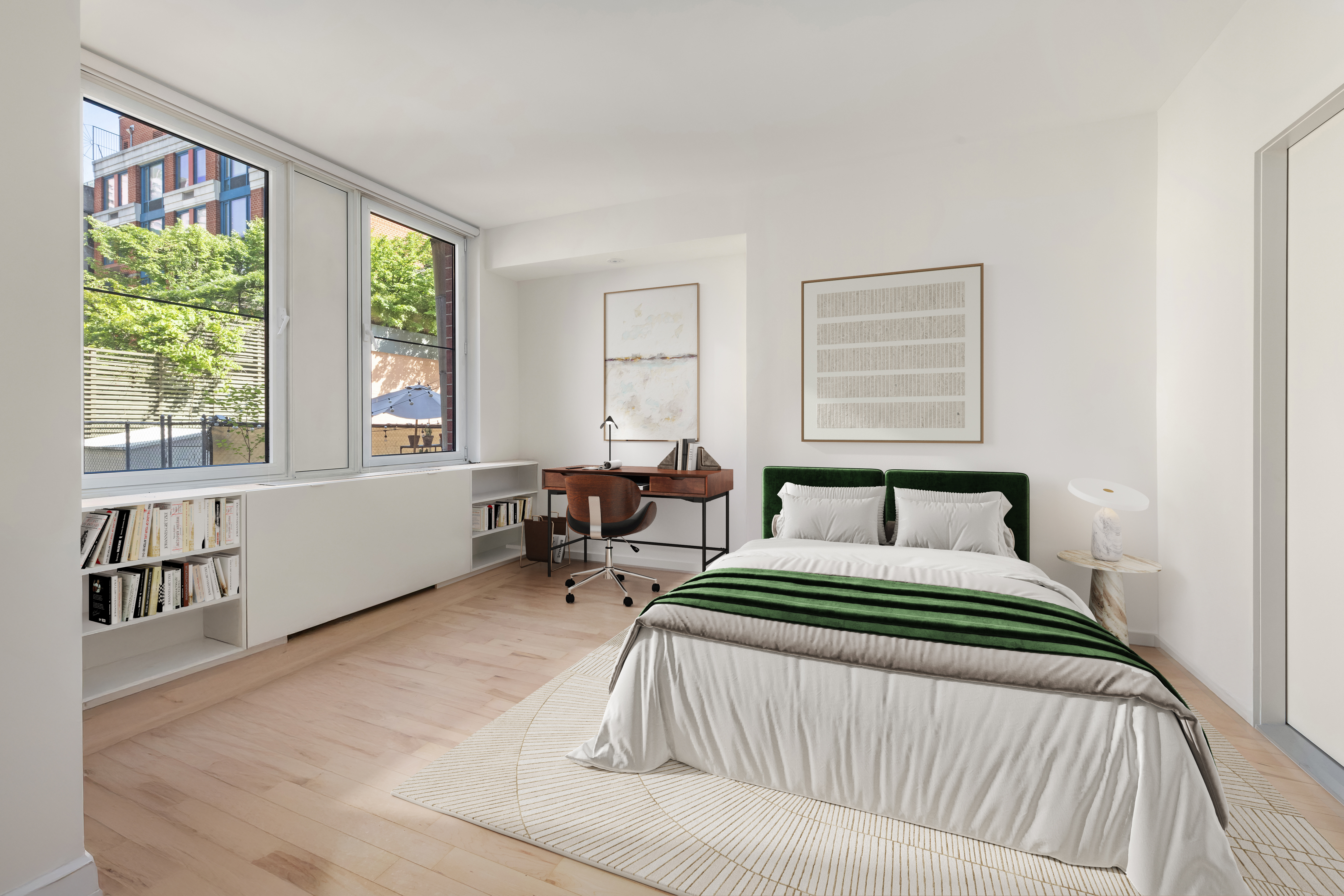 404 East 76th Street, Unit 2B Manhattan, NY 10021 - Photo 16 of 24 a bedroom with a bed and a large window with outer view