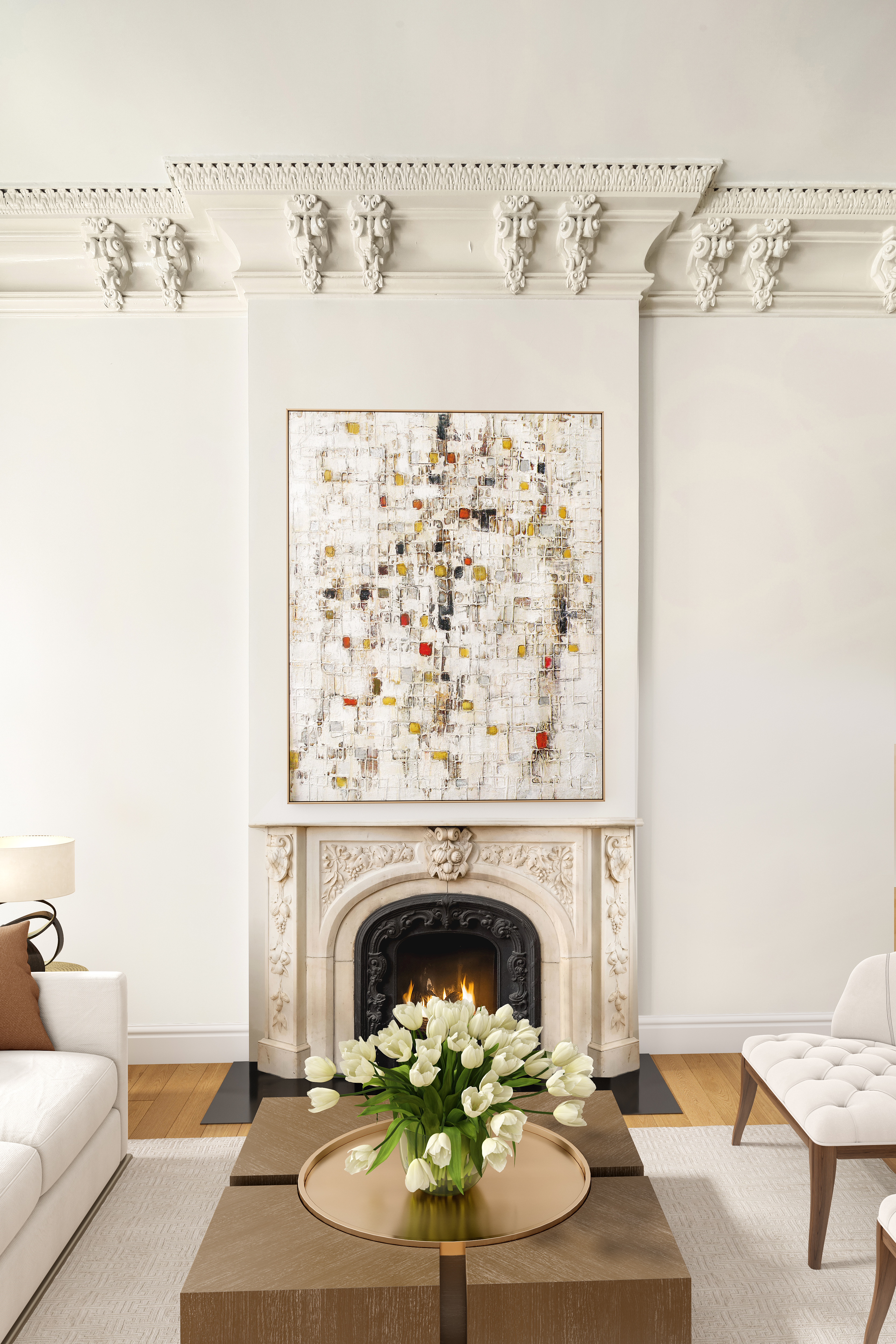 120 East 19th Street Manhattan, NY 10003 - Photo 7 of 33 a living room with furniture and a fireplace