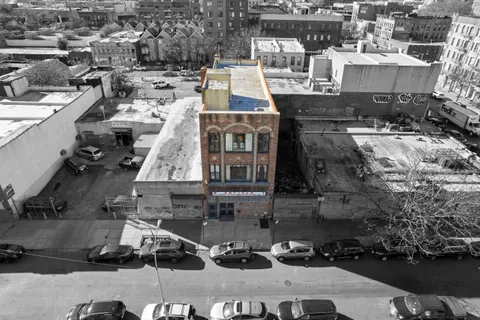 an aerial view of a large building