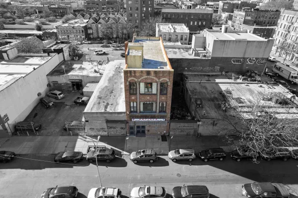 an aerial view of a large building
