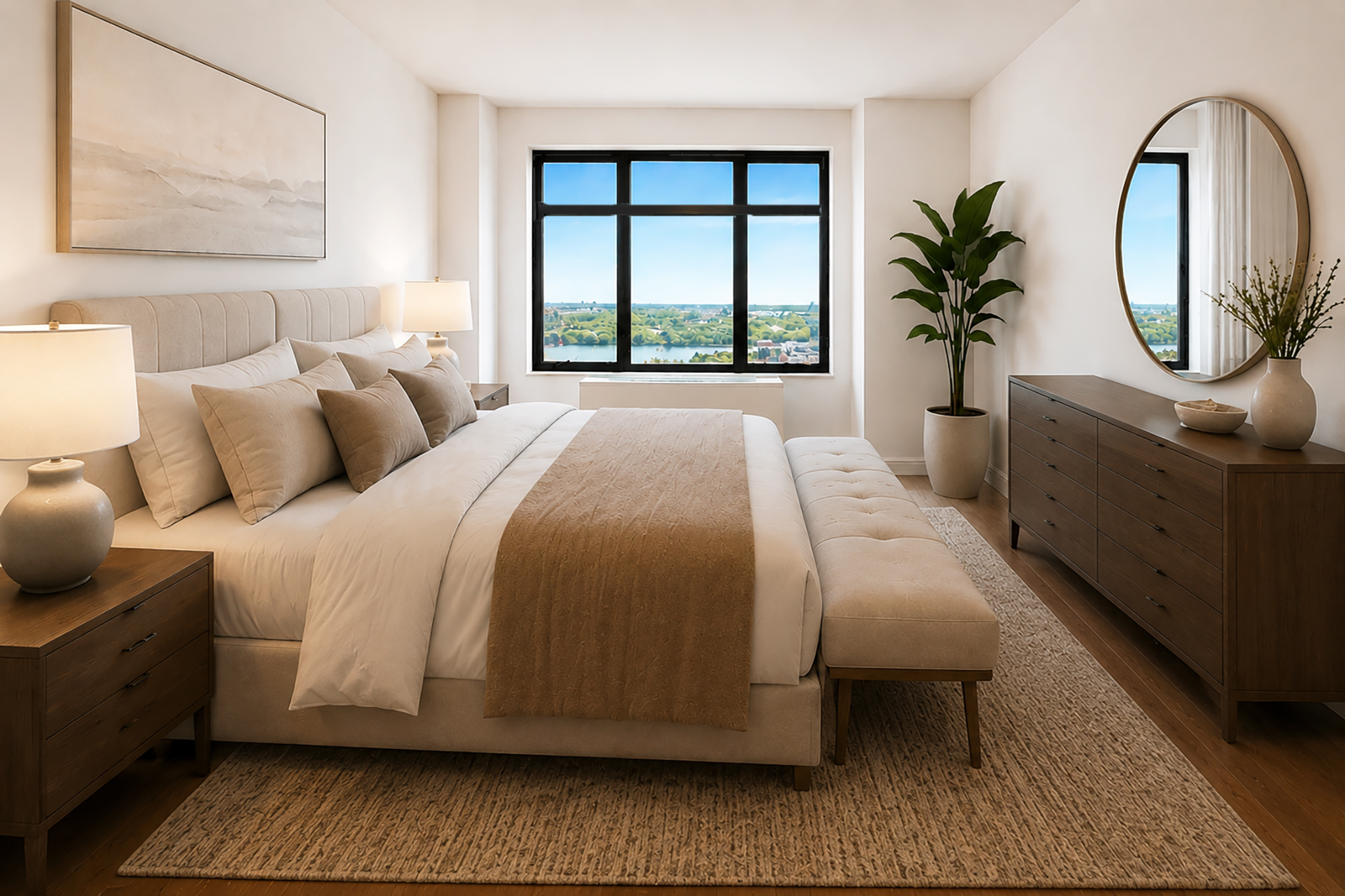 112-01 Queens Boulevard, Unit 21B Queens, NY 11375 - Photo 6 of 25 a spacious bedroom with a large bed and a window with outer view