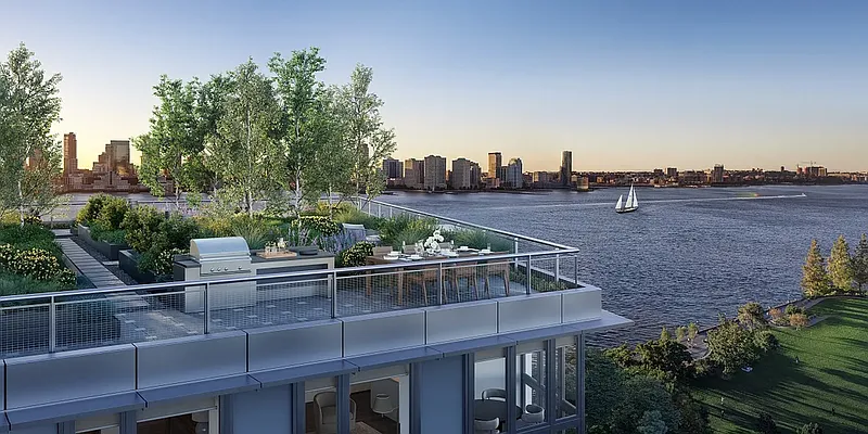 20 River Terrace, Unit 10G Manhattan, NY 10282 - Photo 17 of 21 a view of a terrace with sitting area