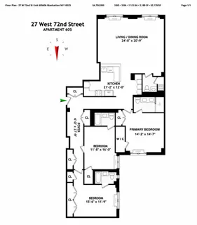 $3,800,000 | 27 West 72nd Street, Unit 605/606 | Upper West Side
