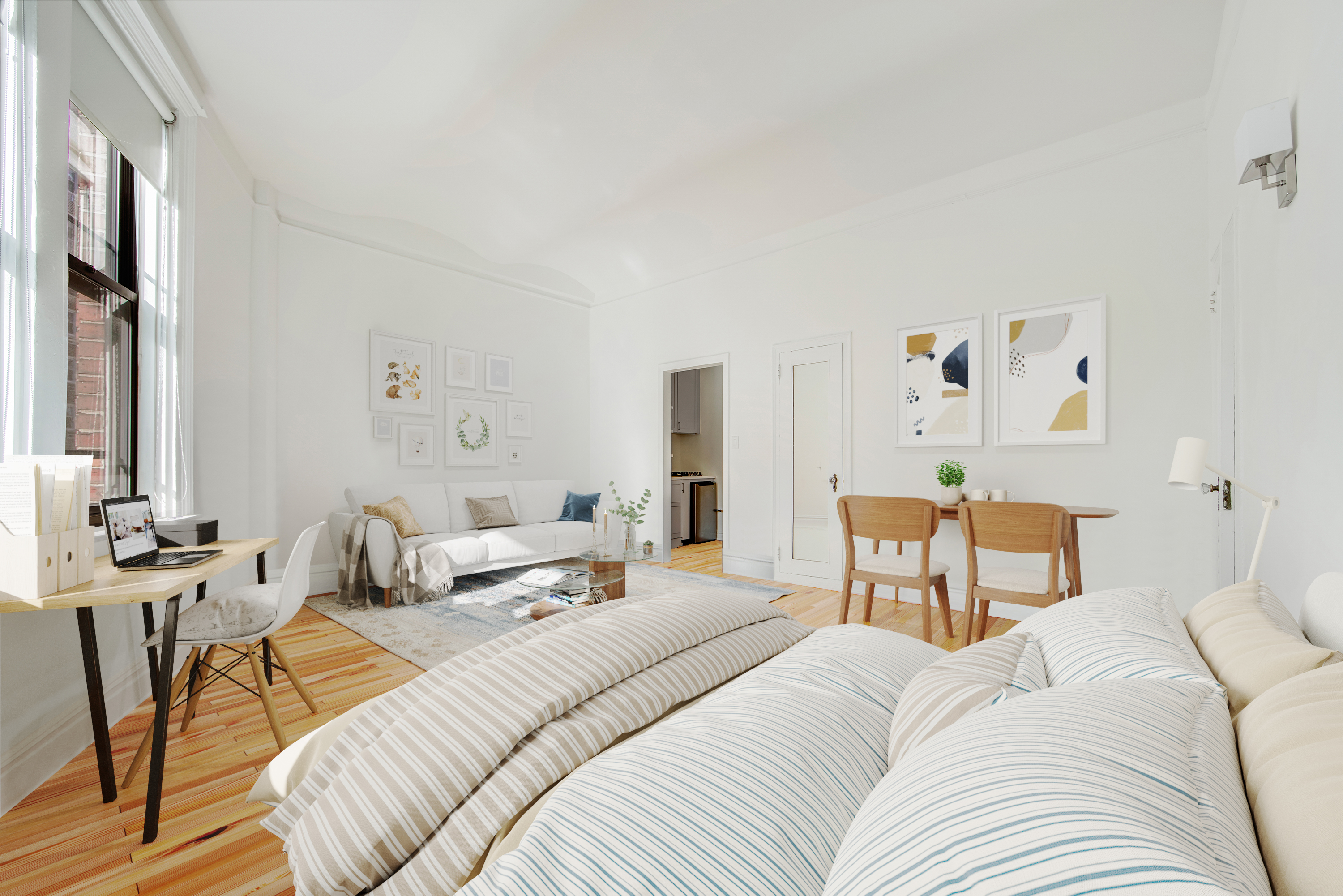 1 Sheridan Square, Unit 4E Manhattan, NY 10014 - Photo 8 of 10 a bedroom with a bed and wooden floor