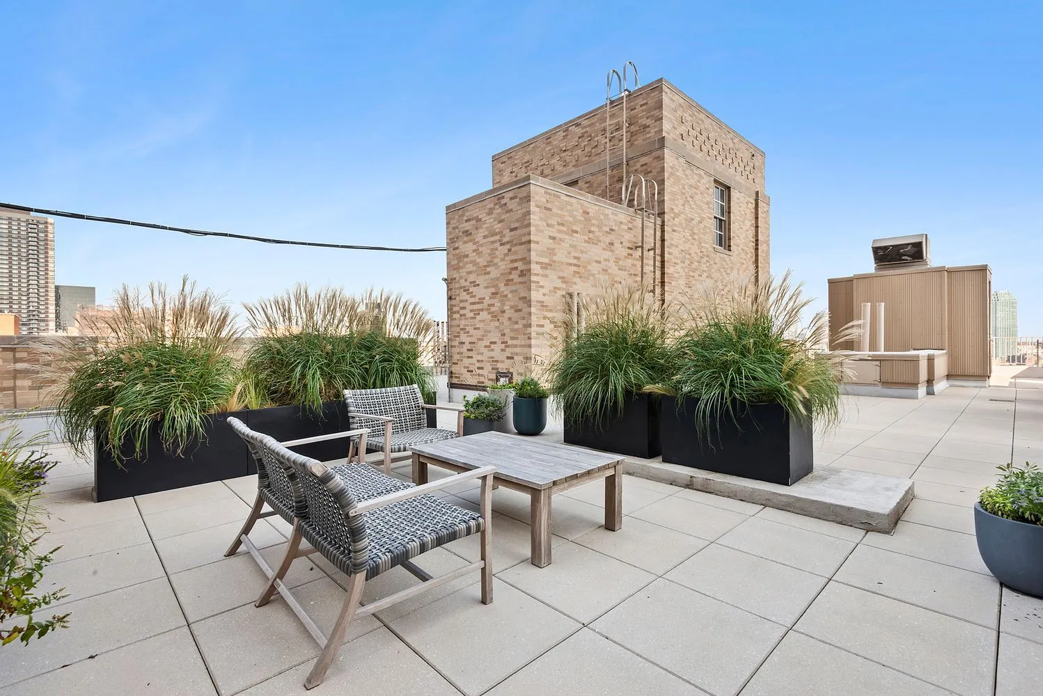 a building outdoor space with sitting space