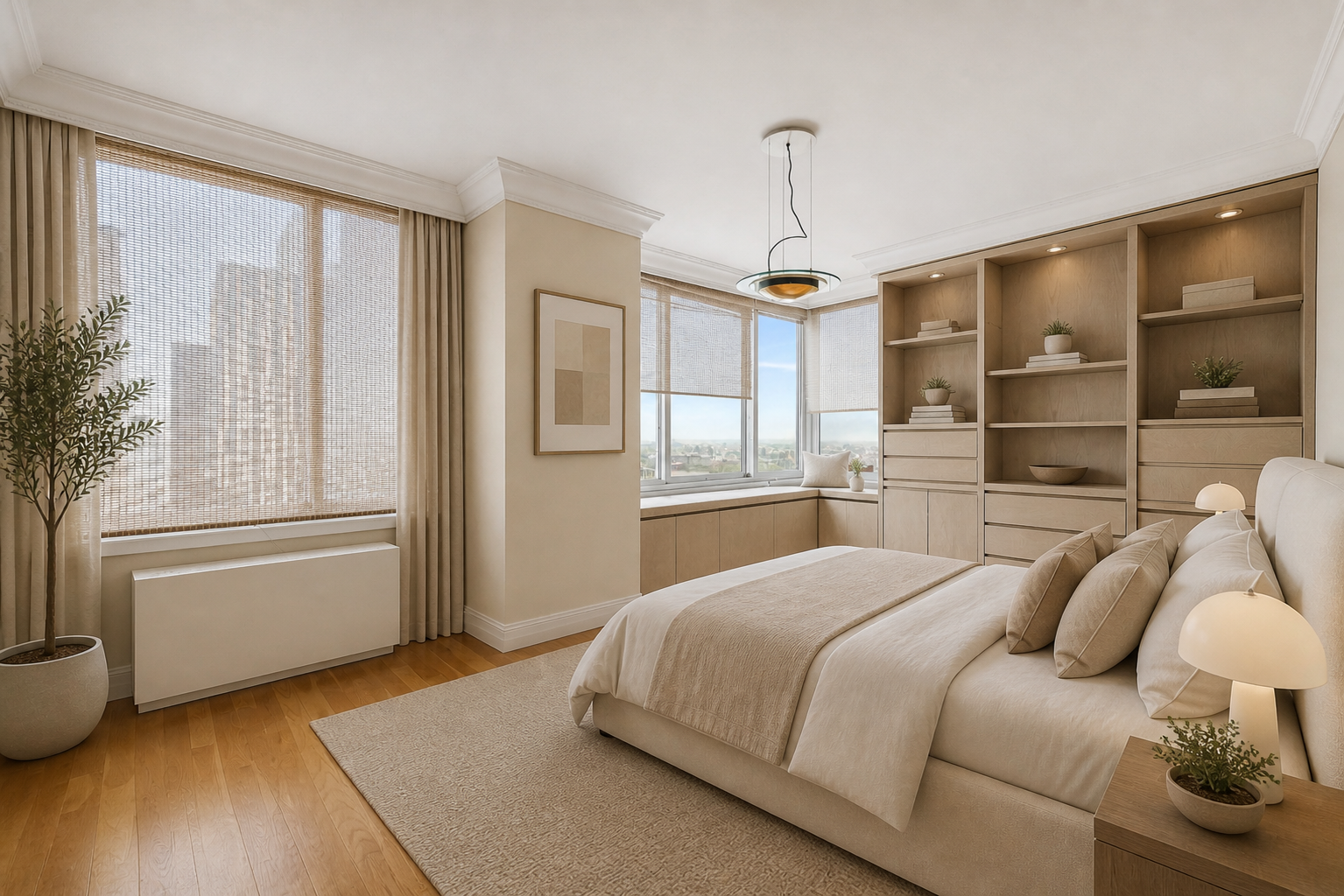 524 East 72nd Street, Unit 31AG Manhattan, NY 10021 - Photo 3 of 17 a bedroom with a bed and a view of living room