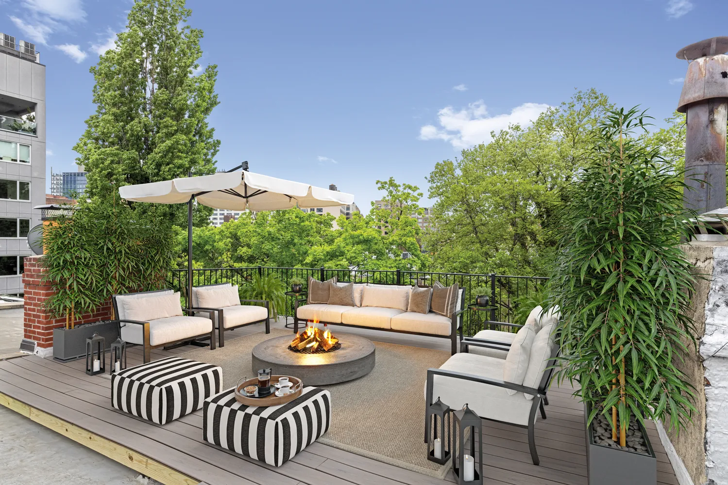 a view of a patio with table and chairs and potted plants