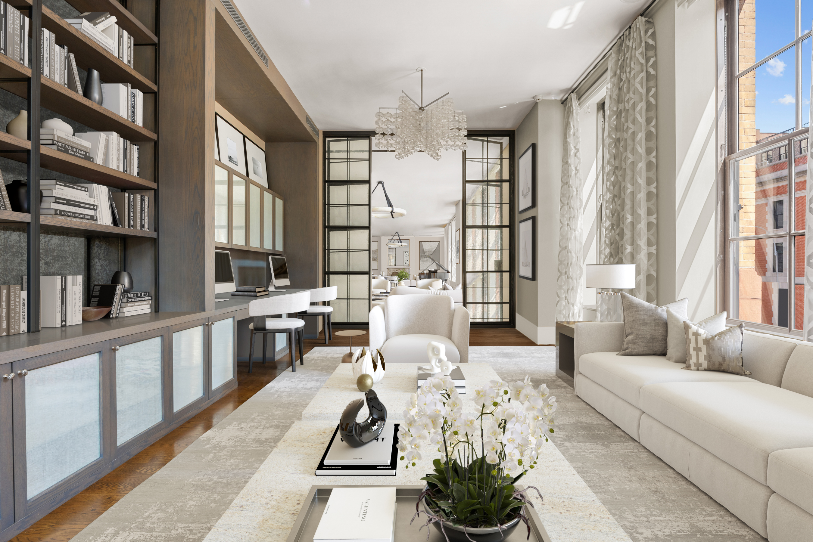 140 Franklin Street, Unit 2B Manhattan, NY 10013 - Photo 7 of 14 a living room with furniture large window and wooden floor
