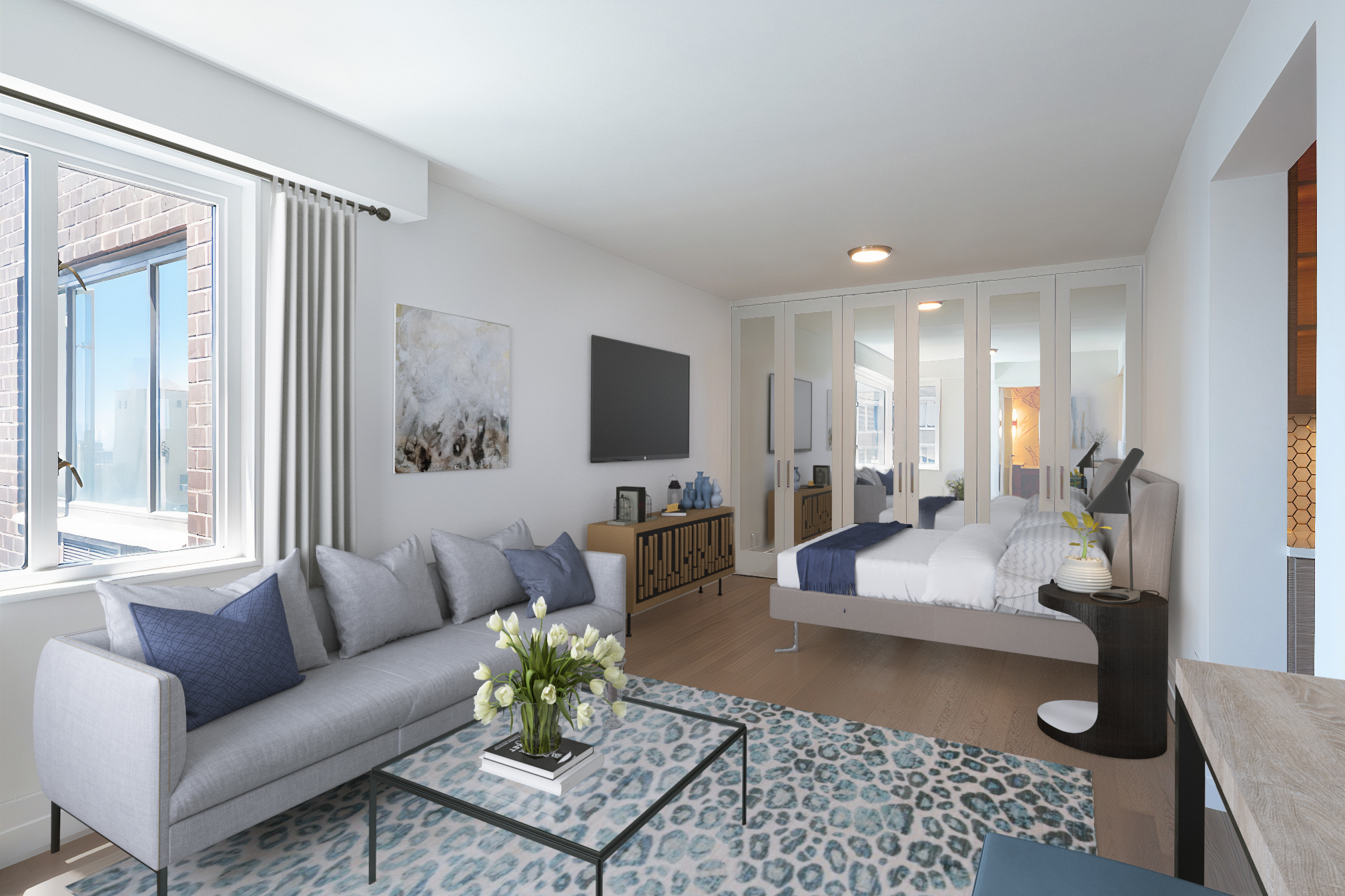 400 East 54th Street, Unit 19H Manhattan, NY 10022 - Photo 4 of 15 a living room with furniture and a large window