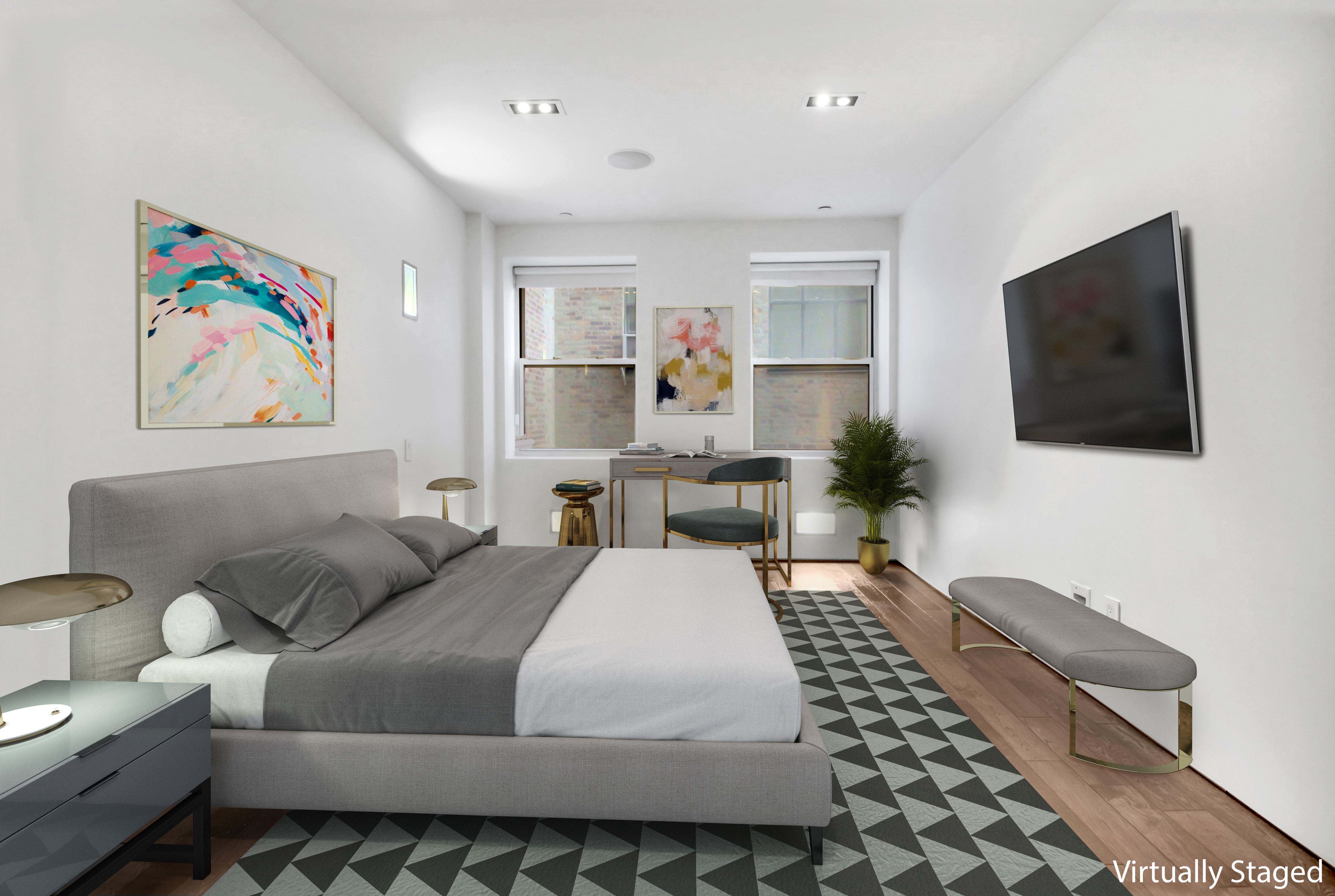 405 Broadway, Unit 3 Manhattan, NY 10013 - Photo 8 of 11 a bedroom with a bed and a flat screen tv