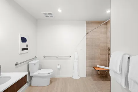 a bathroom with a toilet a sink and a shower