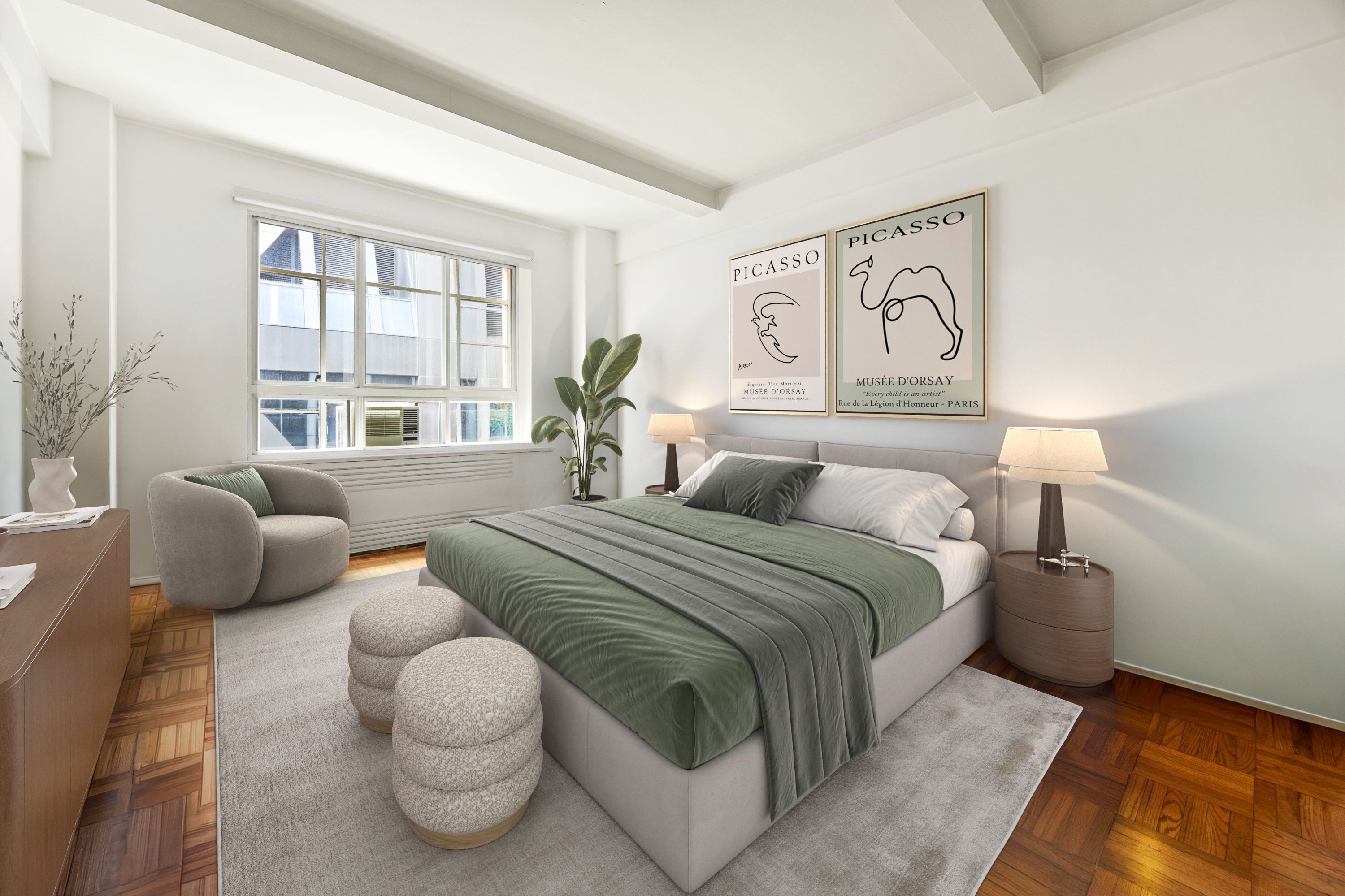 45 West 54th Street, Unit 9E Manhattan, NY 10019 - Photo 4 of 9 a spacious bedroom with a bed and wooden floor