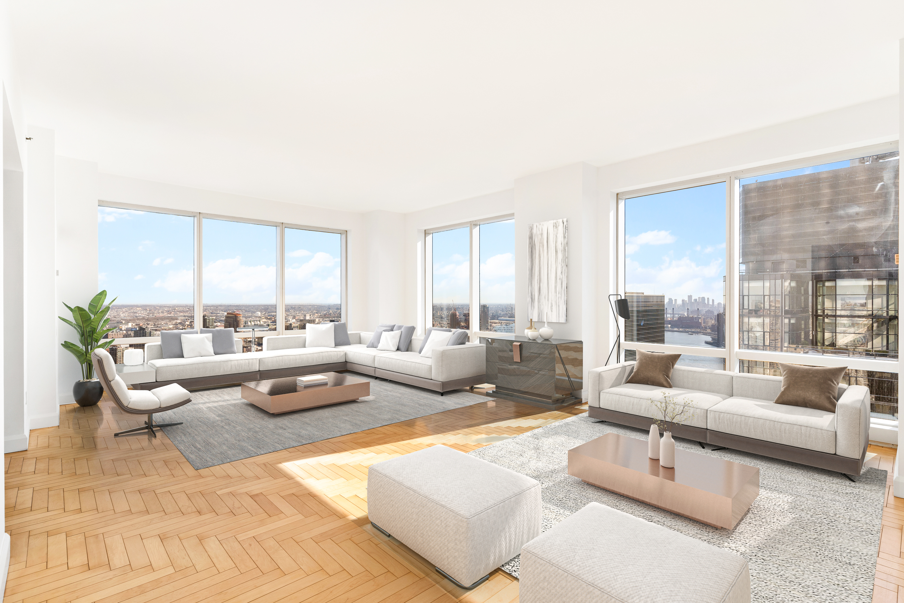 845 United Nations Plaza, Unit 63B Manhattan, NY 10017 - Photo 1 of 14 a living room with furniture and a large window
