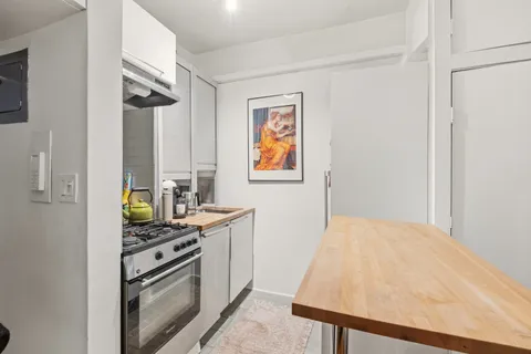 a kitchen with stainless steel appliances a stove a sink and a refrigerator