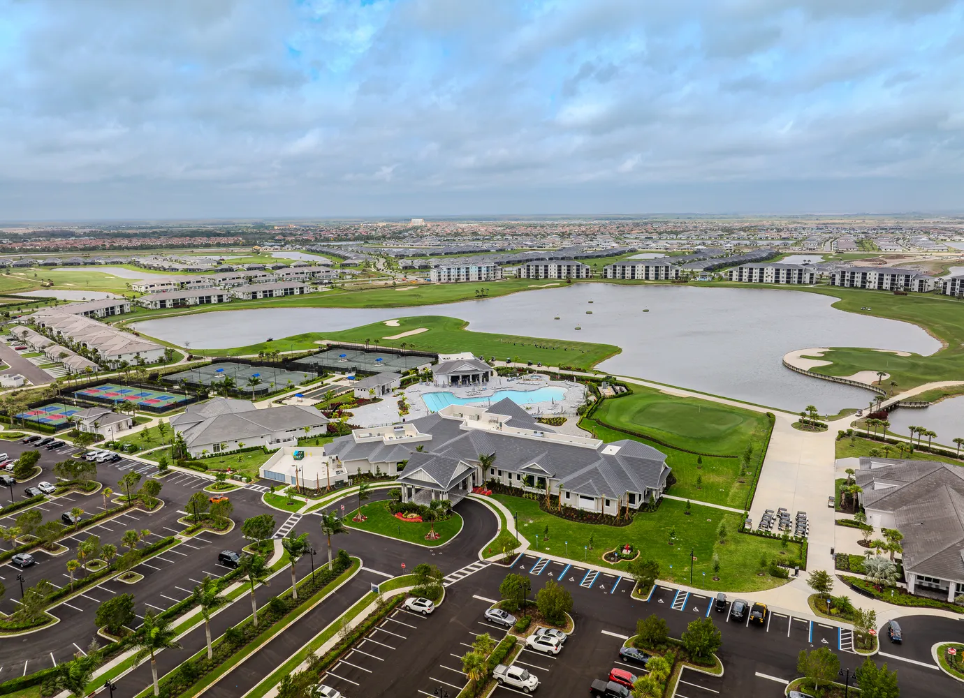 an aerial view of a swimming pool