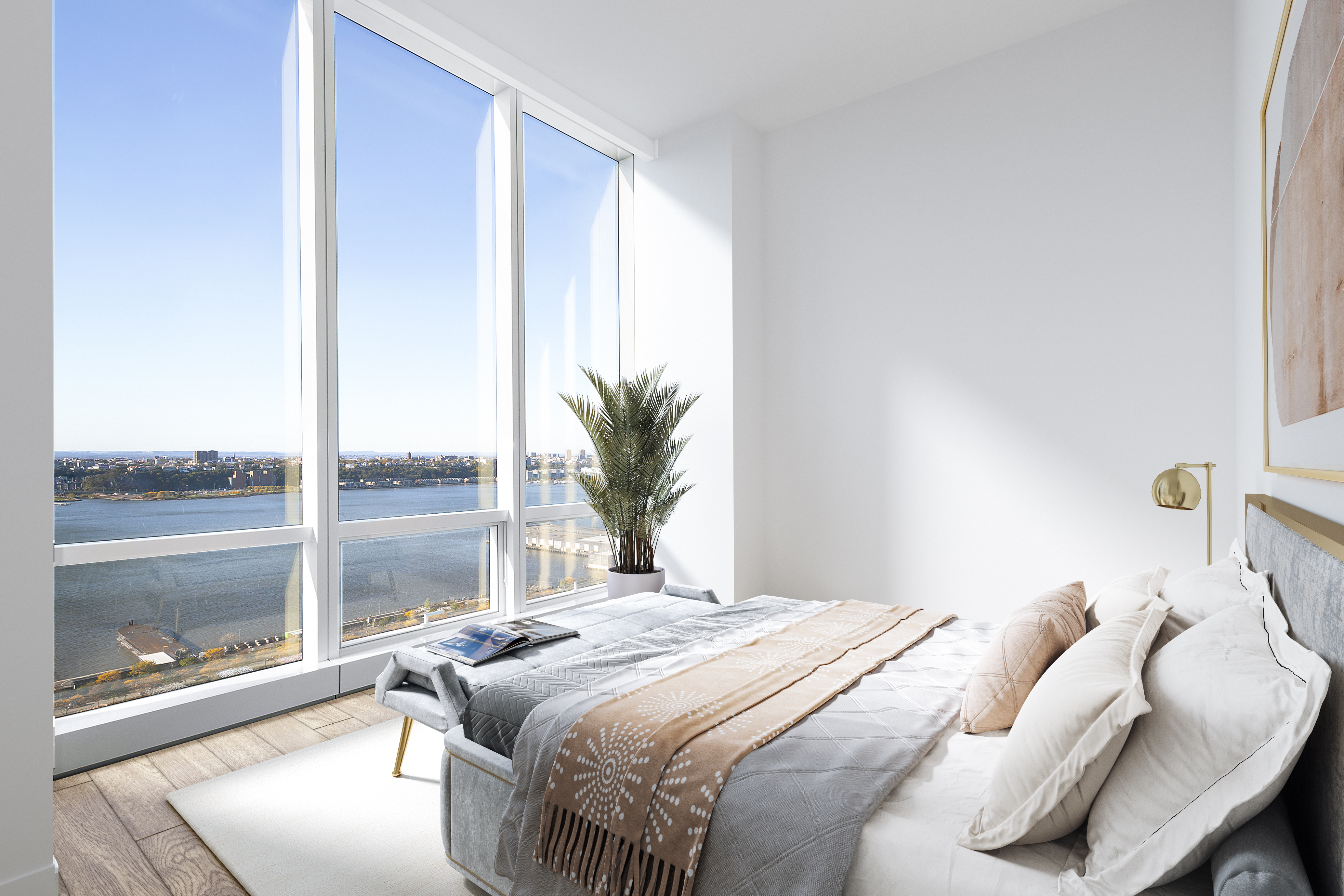 15 Hudson Yards, Unit 26C Manhattan, NY 10001 - Photo 4 of 8 a bedroom with a bed and a large window