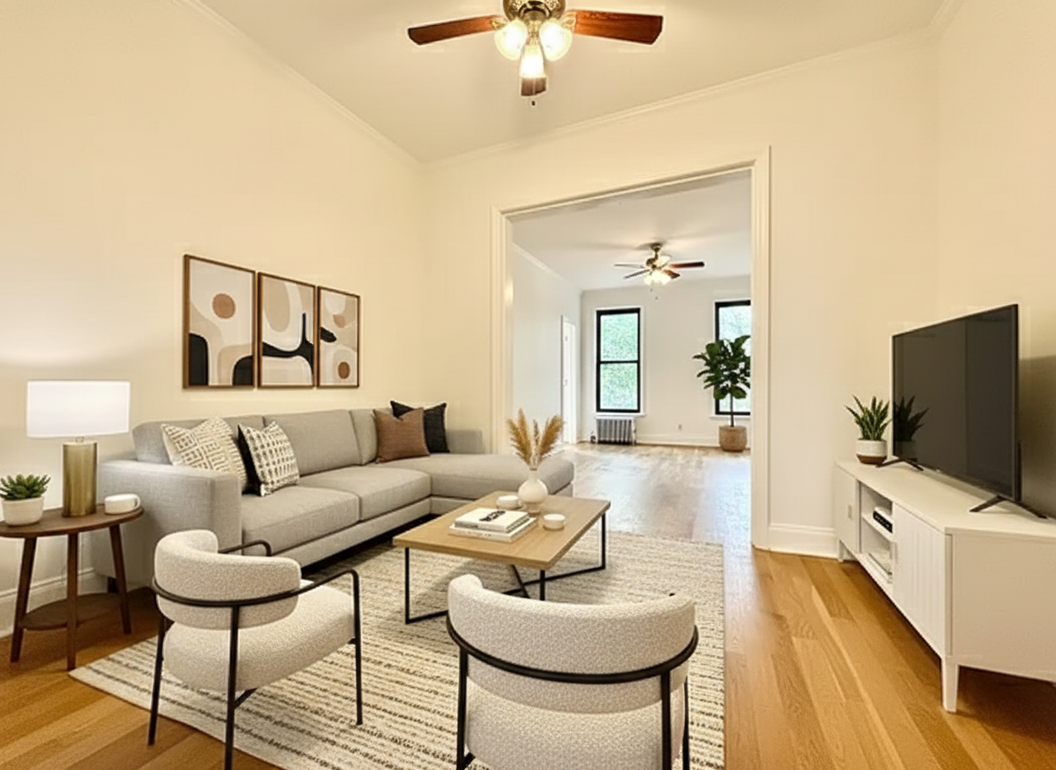 a living room with furniture and a flat screen tv