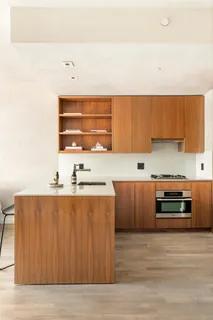 a view of kitchen with wooden floor