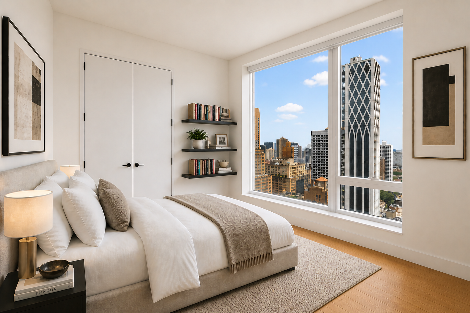 15 East 30th Street, Unit 26C Manhattan, NY 10016 - Photo 6 of 15 a bedroom with a bed and a large window