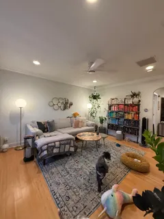 a living room with furniture and a rug