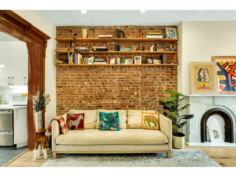 1124 Prospect Place, Unit PLEX Brooklyn, NY 11213 - Photo 5 of 15 a living room with fireplace furniture and a floor to ceiling window
