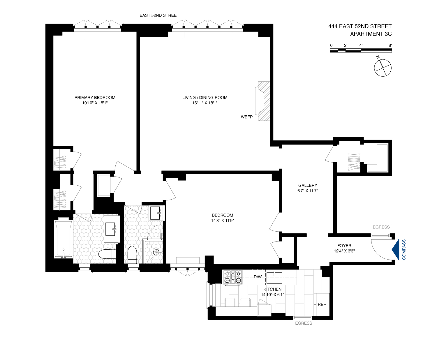 444 East 52nd Street, Unit 3C Manhattan, NY 10022 - Photo 19 of 19 a picture of a floor plan